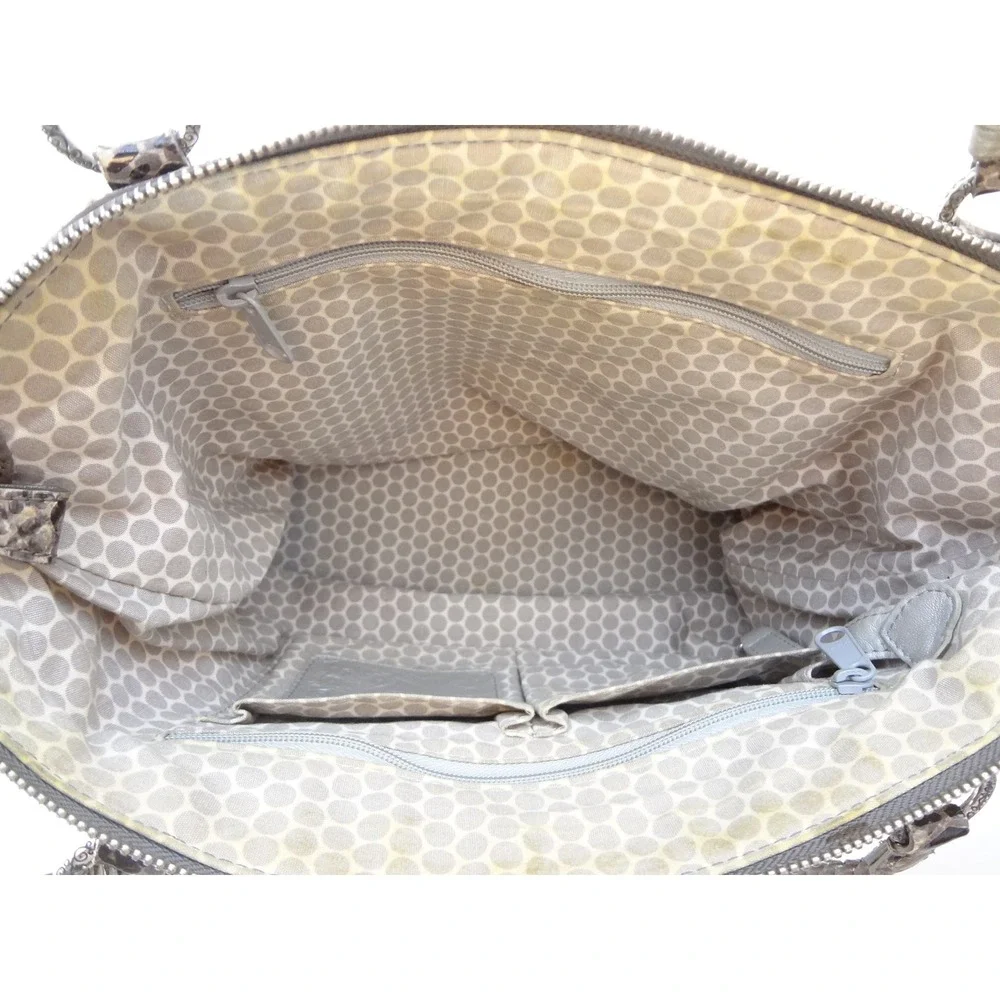 Brighton Straw Tote Bag Large Beige Excellent Snakeskin Trim Filigree